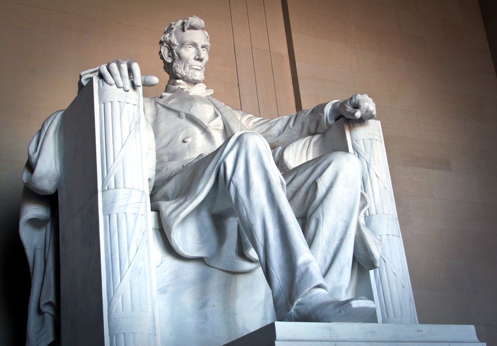 Closeup of the Abraham Lincoln's whote statue at Lincoln Memorial