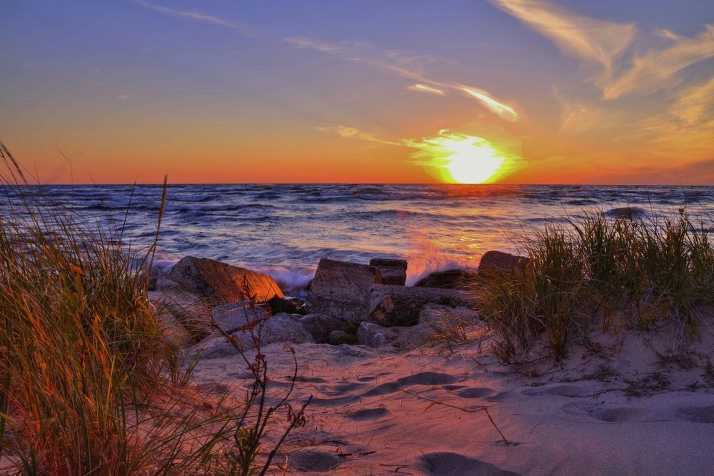Vibrant sunset at Ludington State Park