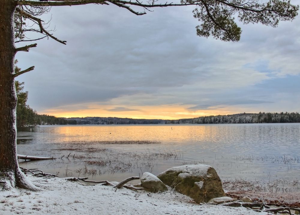 Massabesic Lake covered with snow