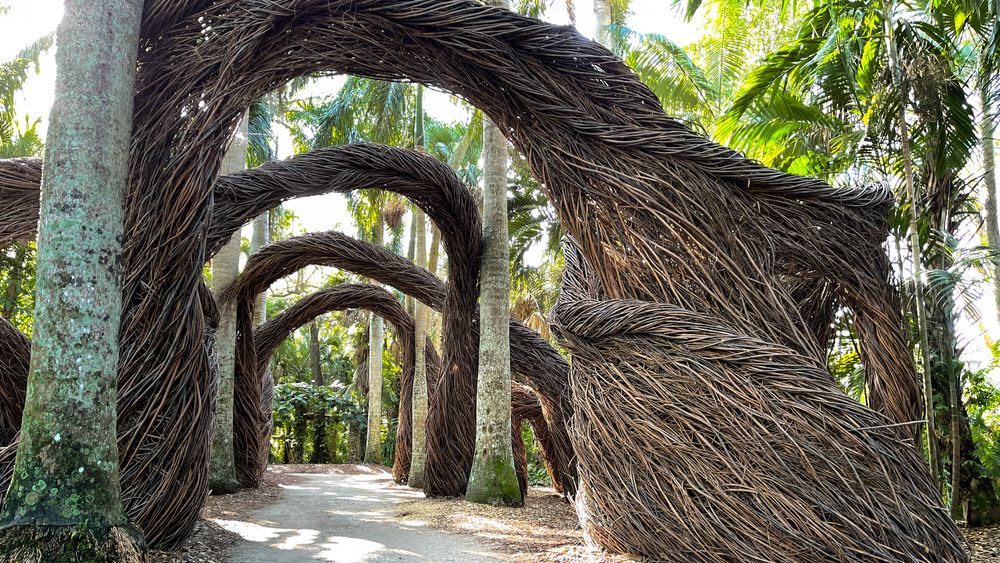 Beautiful arches made with natural twigs in McKee Botanical Garden