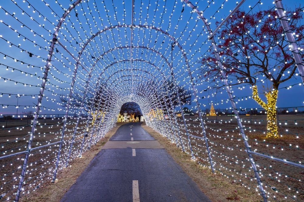 Christmas decorations with fairy lights at Mitch Park