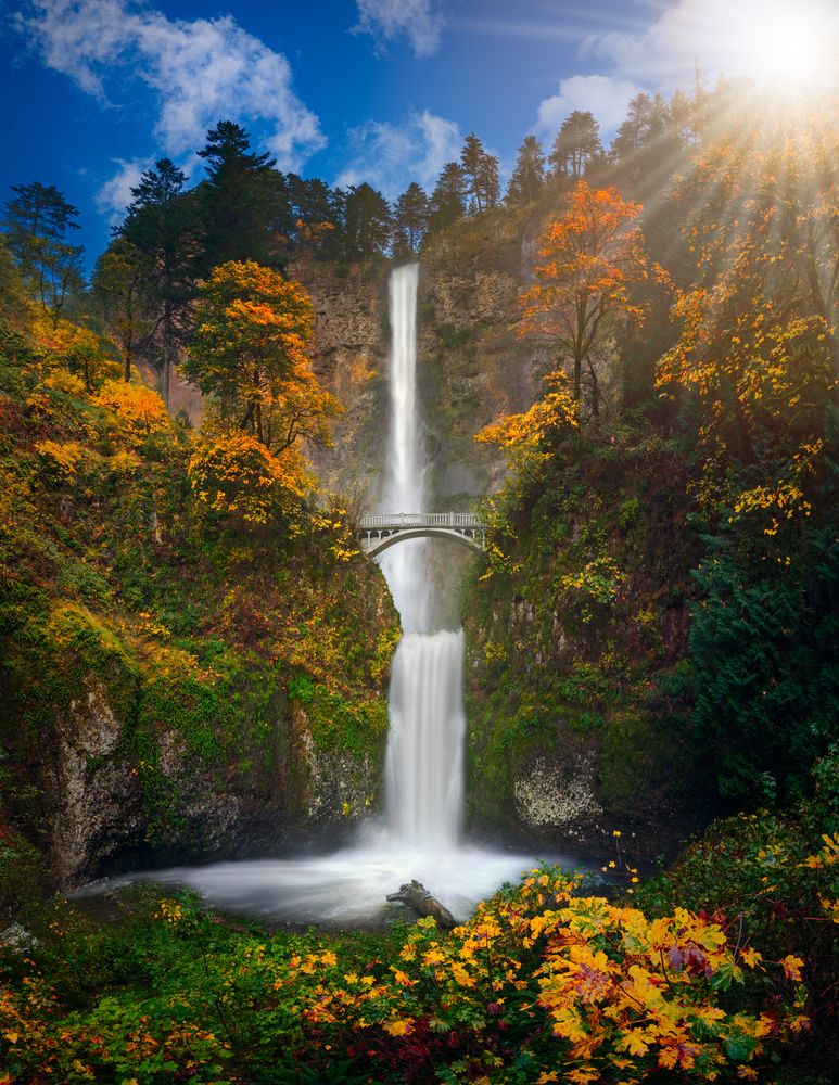Spectacular view of the Multnomah Falls