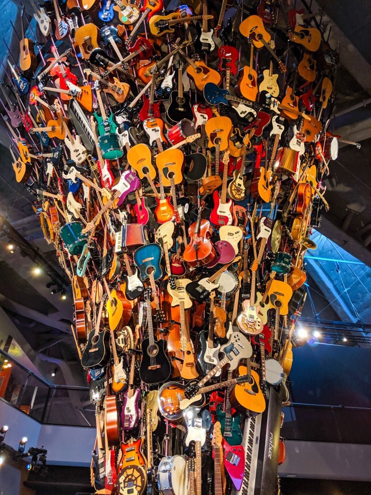 Art piece with musical instruments at the Museum of Pop Culture