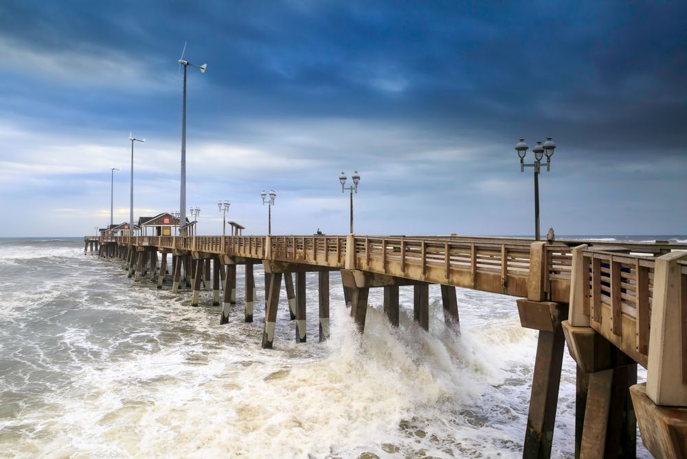 Waves crashing down Nags Head Fishing Pier
