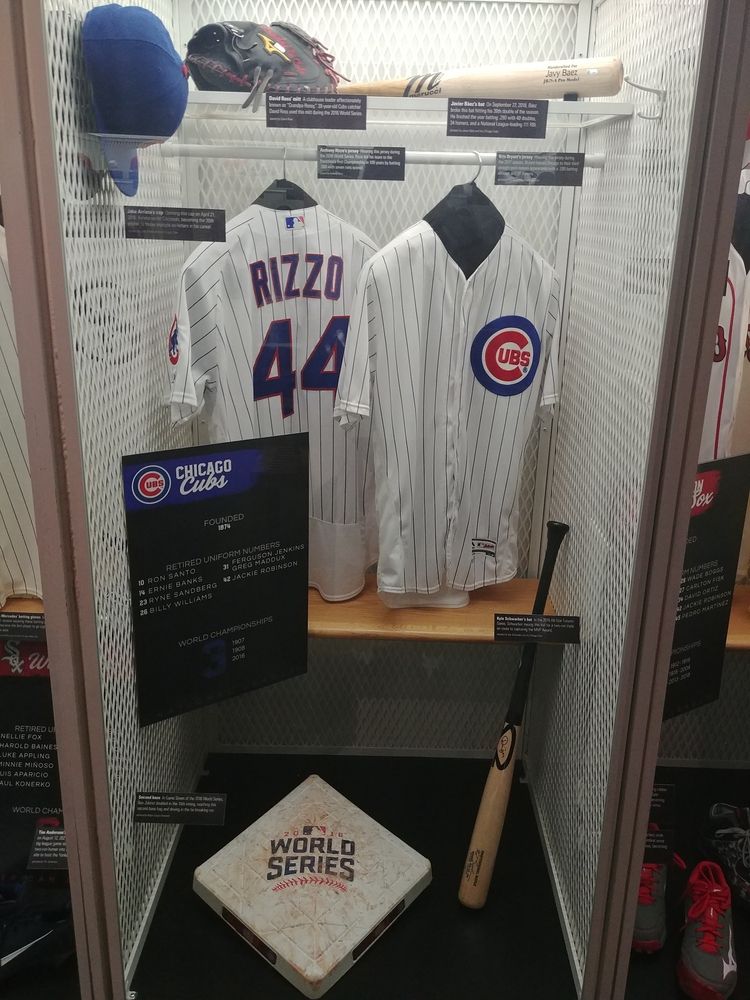 Display of Rizzo's jersey, cap and bat at National Baseball Hall of Fame and Museum