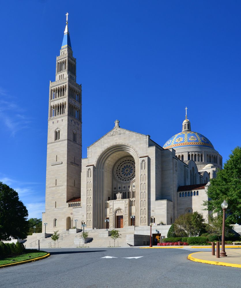 Exterior view of the National Shrine of the Immaculate Conception
