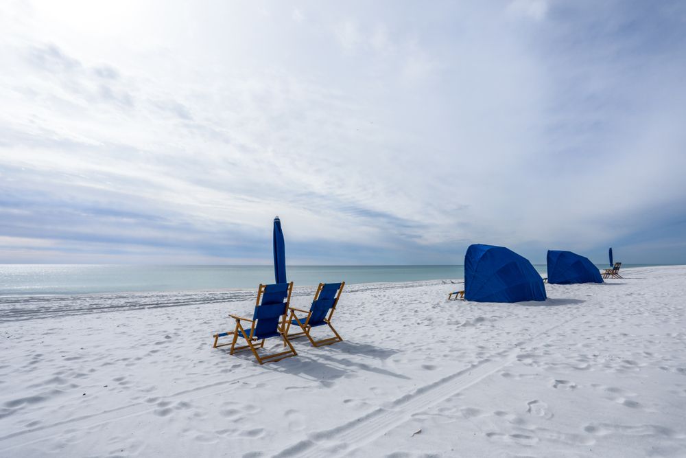 Beach lounge chairs at Navarre Beach