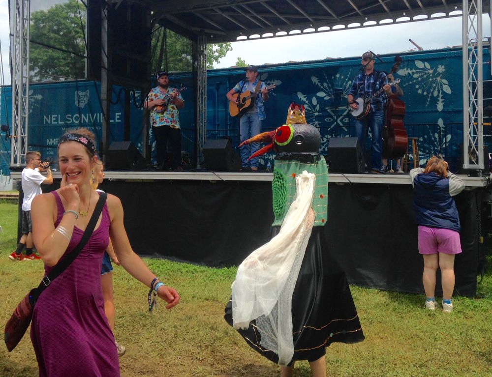 A band performing at Nelsonville Music Festival