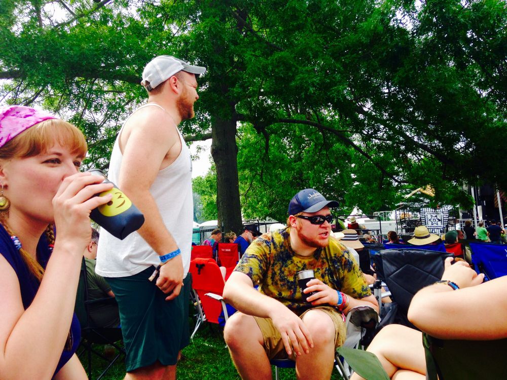 A group of people hanging out during Nelsonville Music Festival