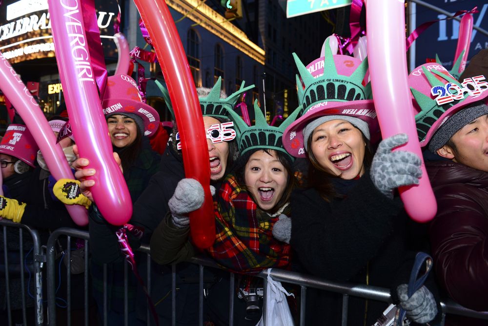 People celebrating New Year at Times Square