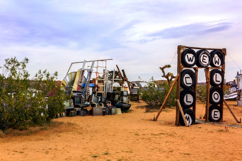 Display of art piece made out of old television at Noah Purifoy Desert Art Museum