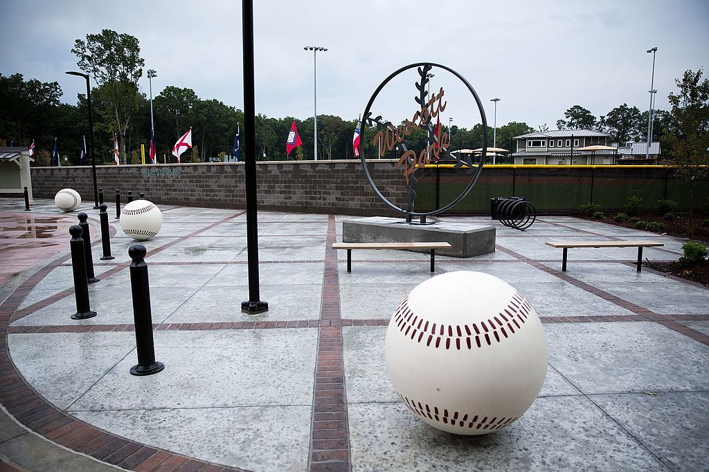 Name sign and ball sculptures of Wescott Park