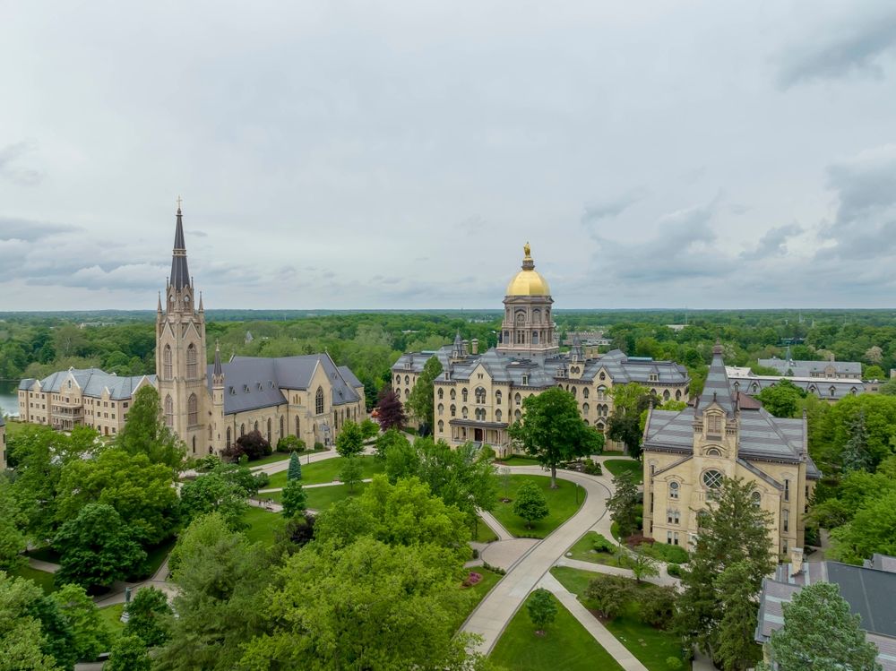 Aerial view of Notre Dame Golden Dome
