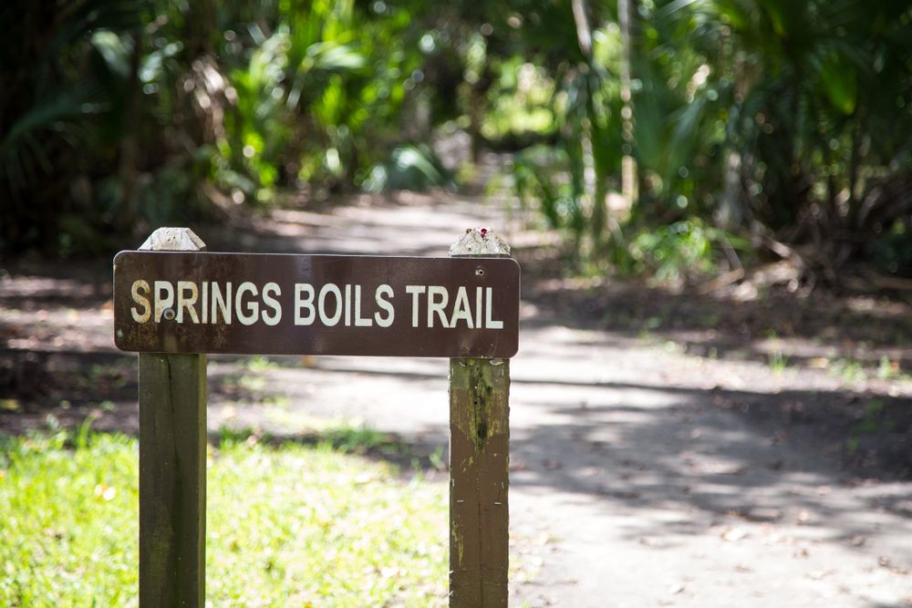 Name sign of Spring Boils Hiking Trails