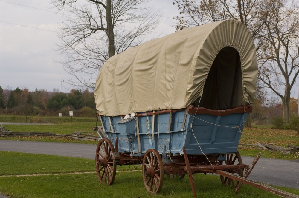 A covered wagon at Old Bedford Village.