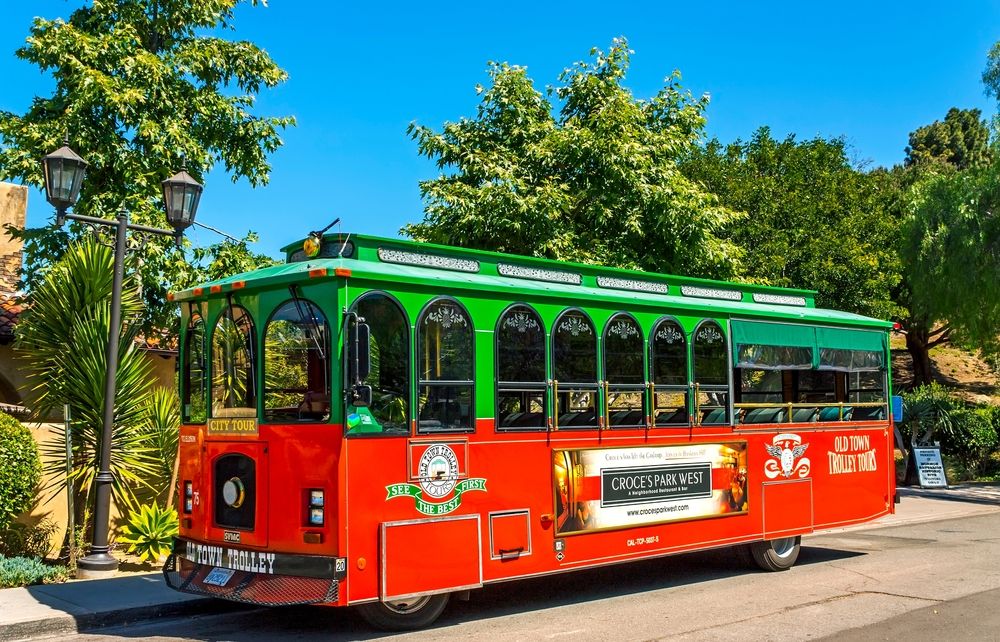 Colorful trolley bus in San Diego