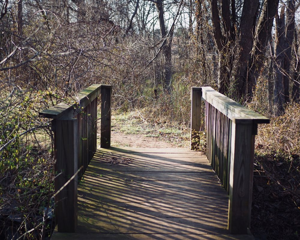Wooden pedestrian bridge at Olde Izaak Walton Park