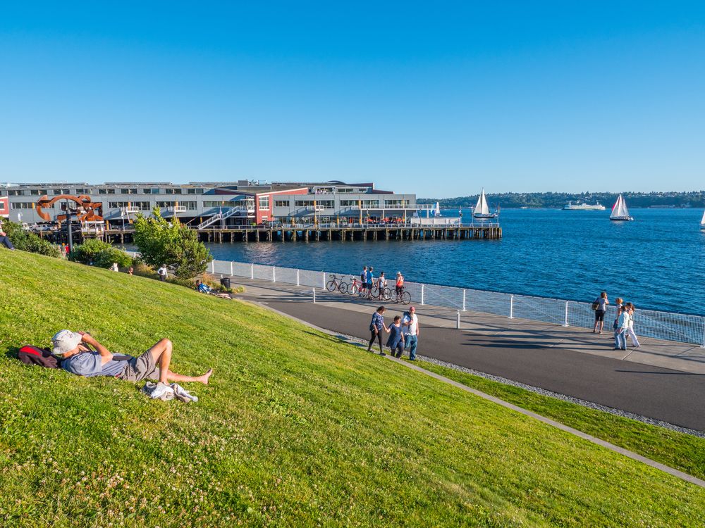 People relaxing at Olympic Sculpture Park