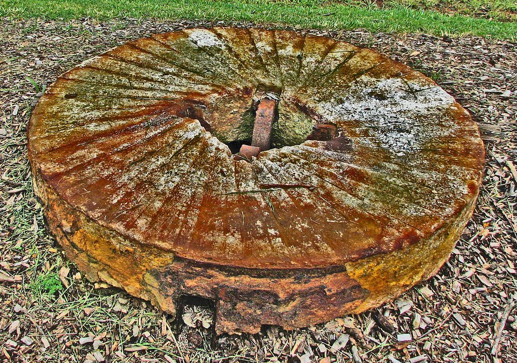 An antique millstone at Hagood Mill: Historic Site