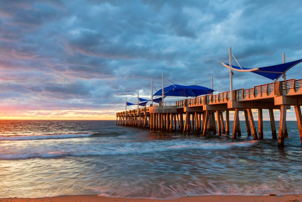 Beautiful sunset over Pompano beach pier