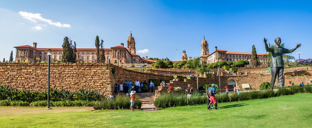 Tourists strolling around the union building at Pretoria