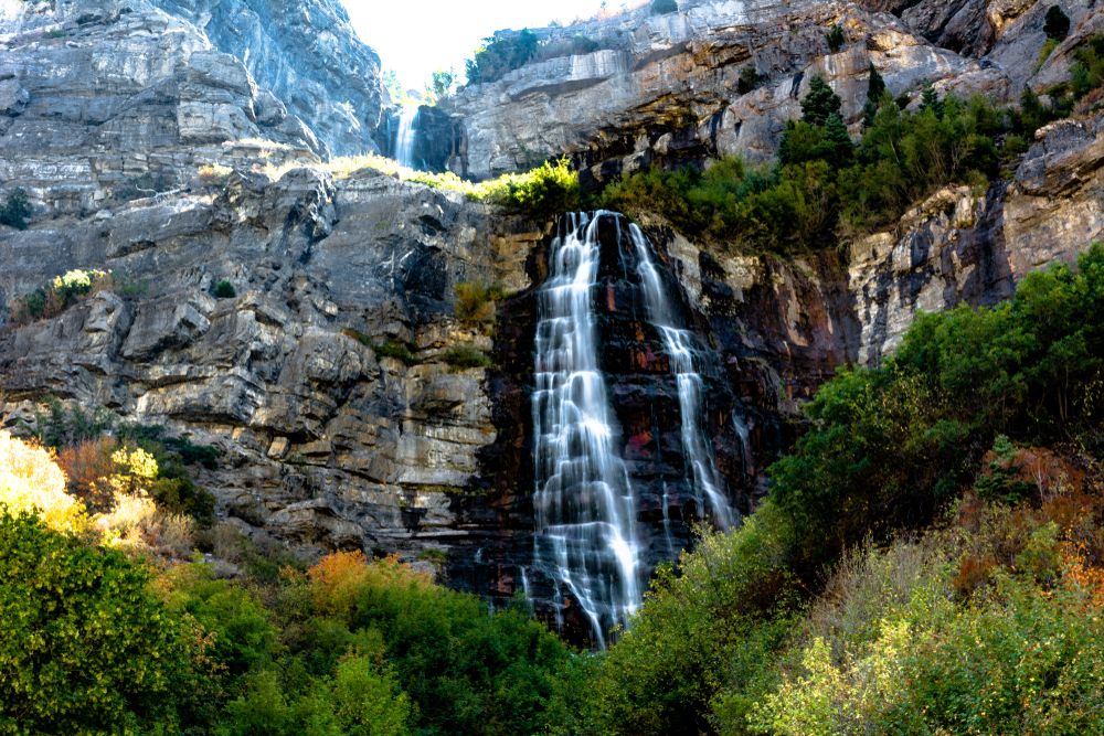 Daytime view of the gorgeous bridal veil falls at Provo Canyon