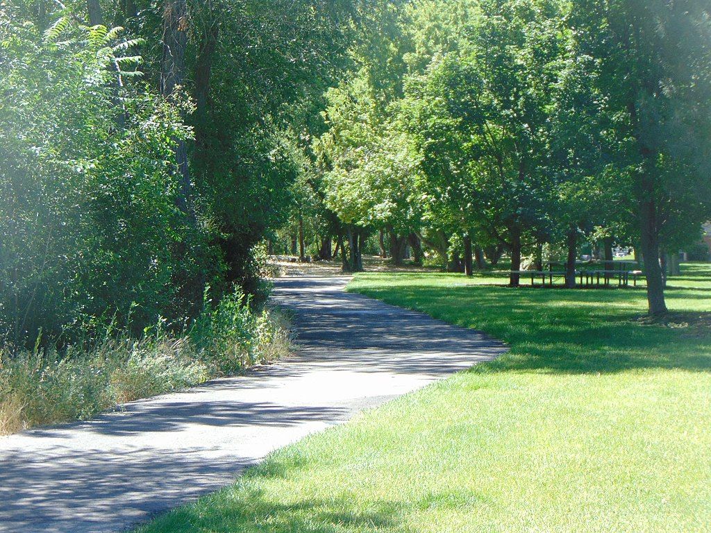 Trail lined with trees at Provo River Parkway Trail