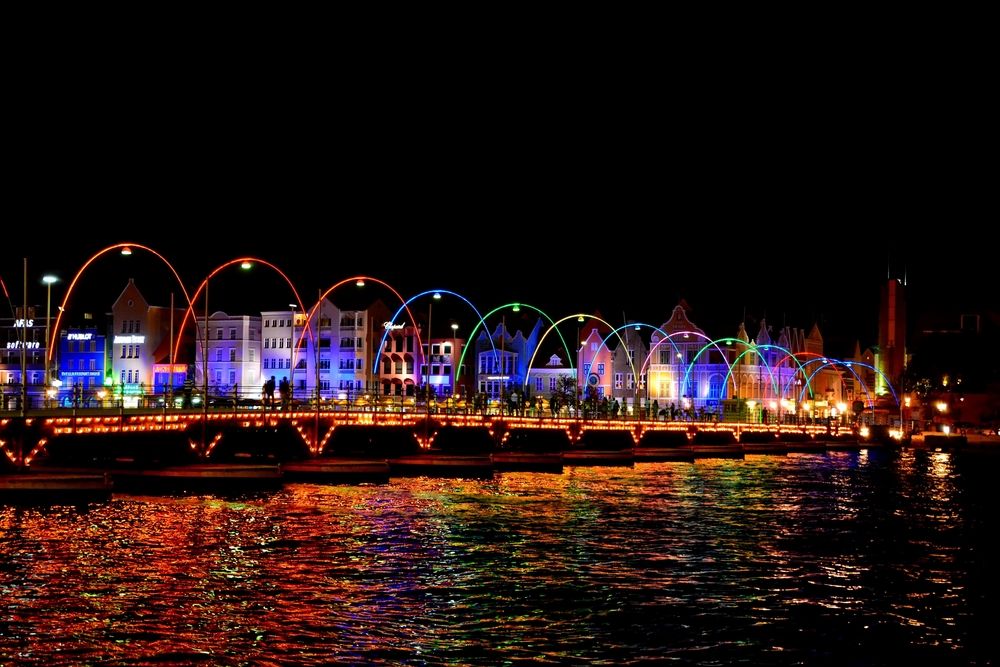 Queen Emma Bridge lit up during night