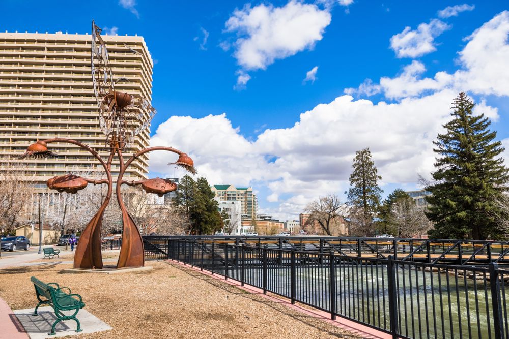Iron sculpture along the Reno's Riverwalk
