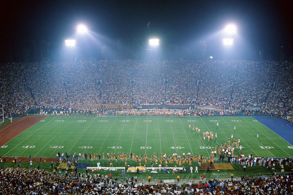 Fully filled Rose Bowl Stadium during a football game