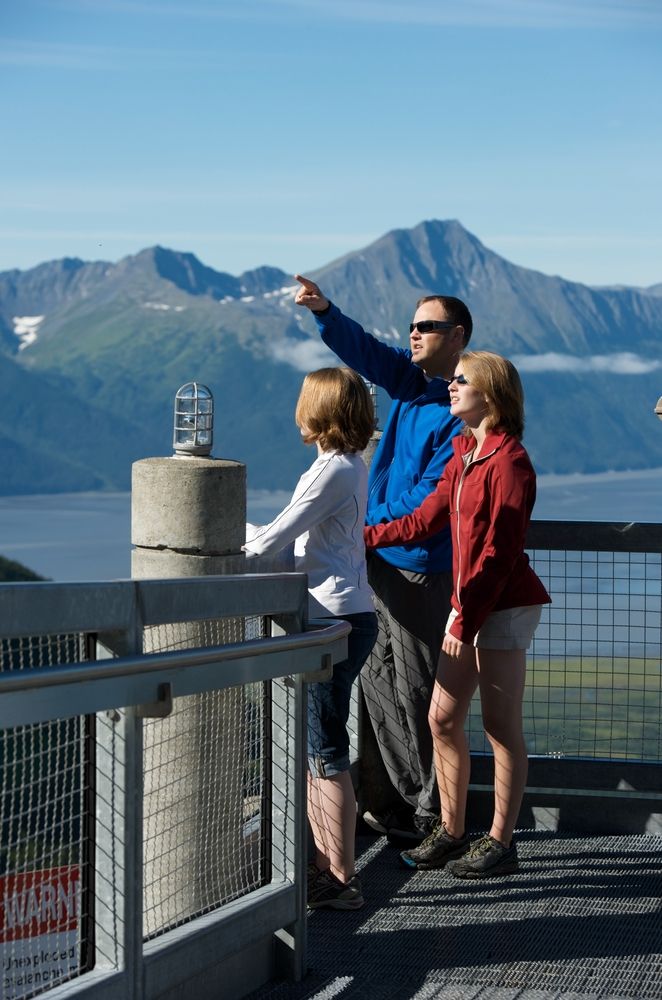 People enjoying the beautiful view from Roundhouse observation deck