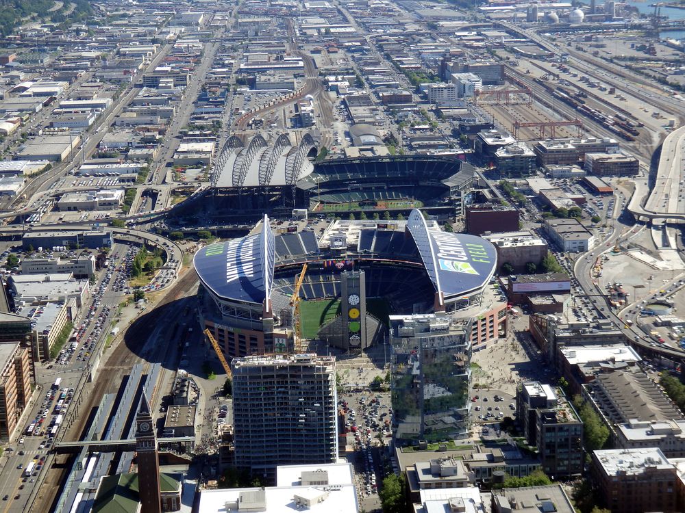 Aerial view of Safeco and CenturyLink Field