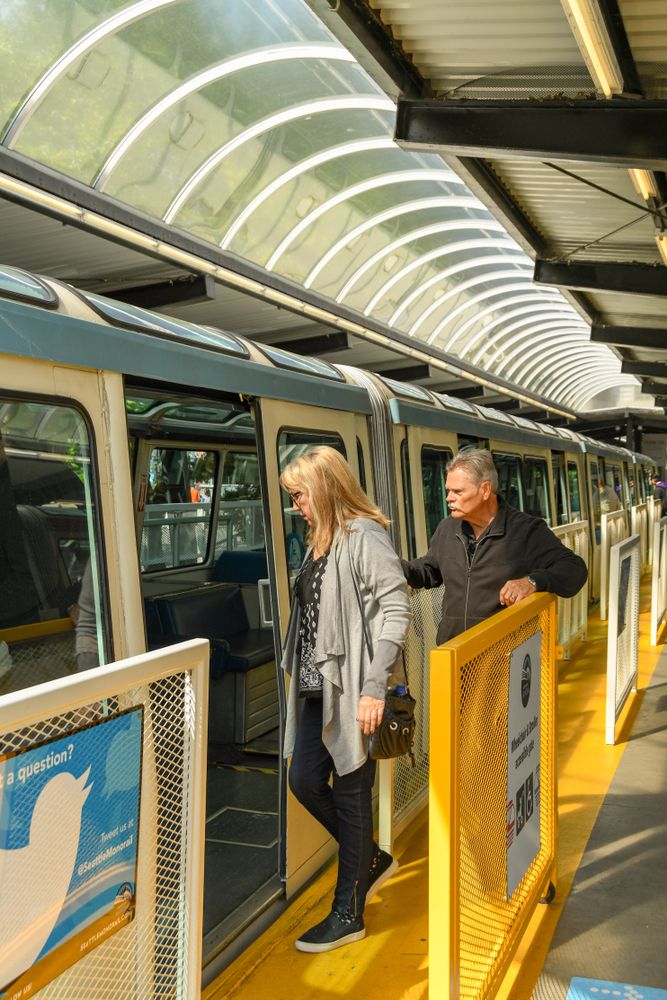 Visitors boarding the Seattle Center Monorail