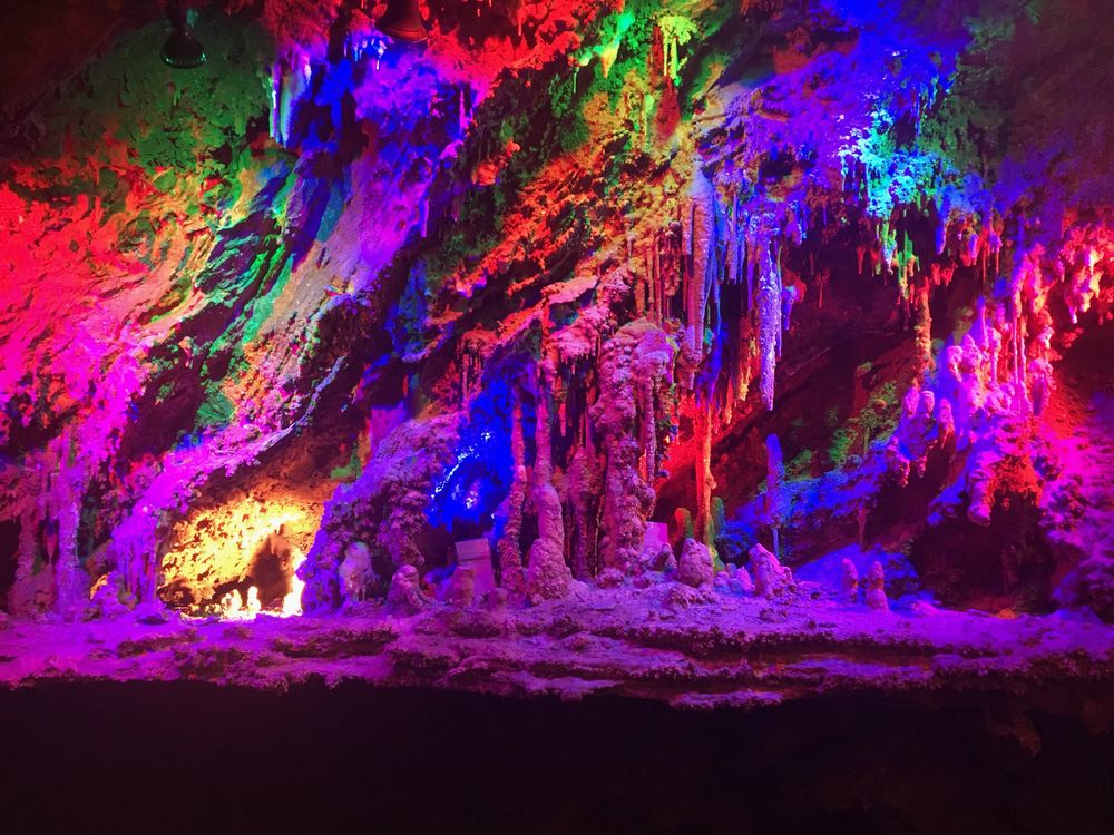Colorfully lit up Shenandoah Caverns