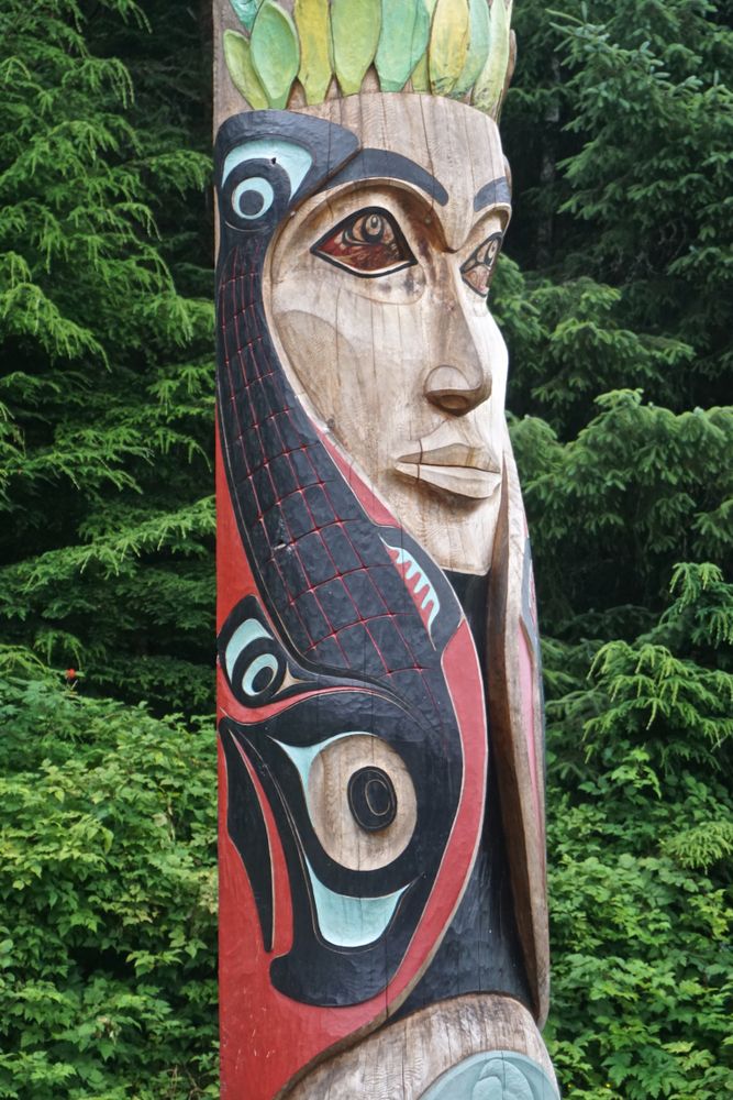 Display of totem at Sitka National Historical Park