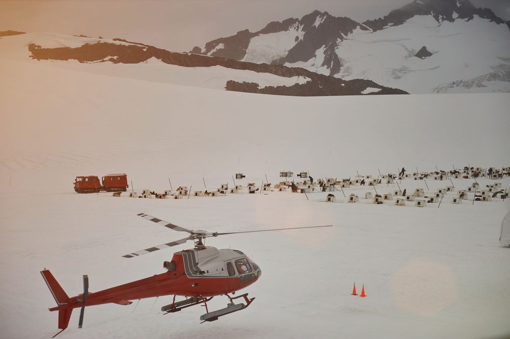 Red helicopter from Skagway Glacier Helicopter Tour