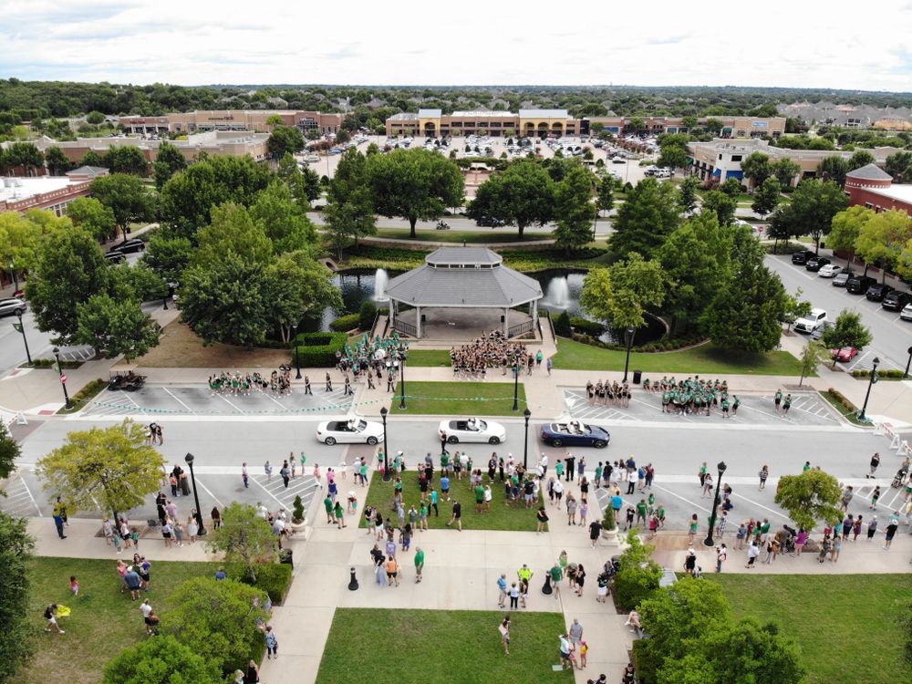 Daytime aerial view of Southlake Town Square