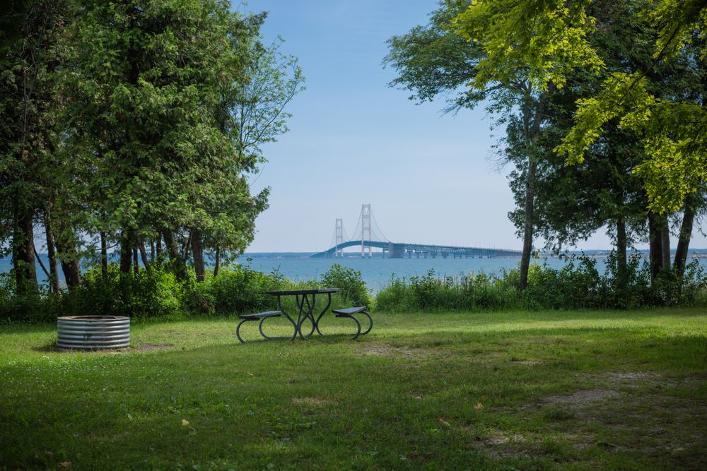 A picnic table at Straits State Park