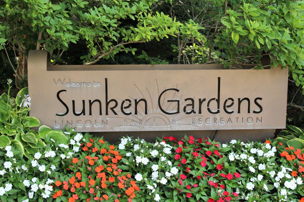 Signboard of Sunken Gardens at Lincoln