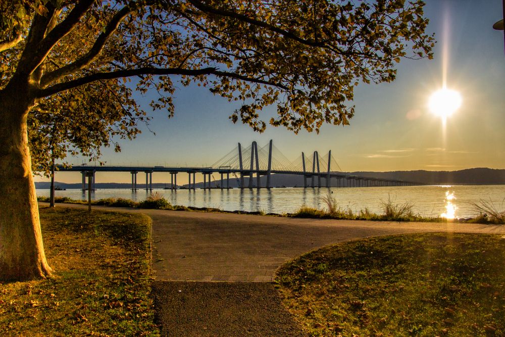 Scenic view of Tappan Zee Bridge during sunset