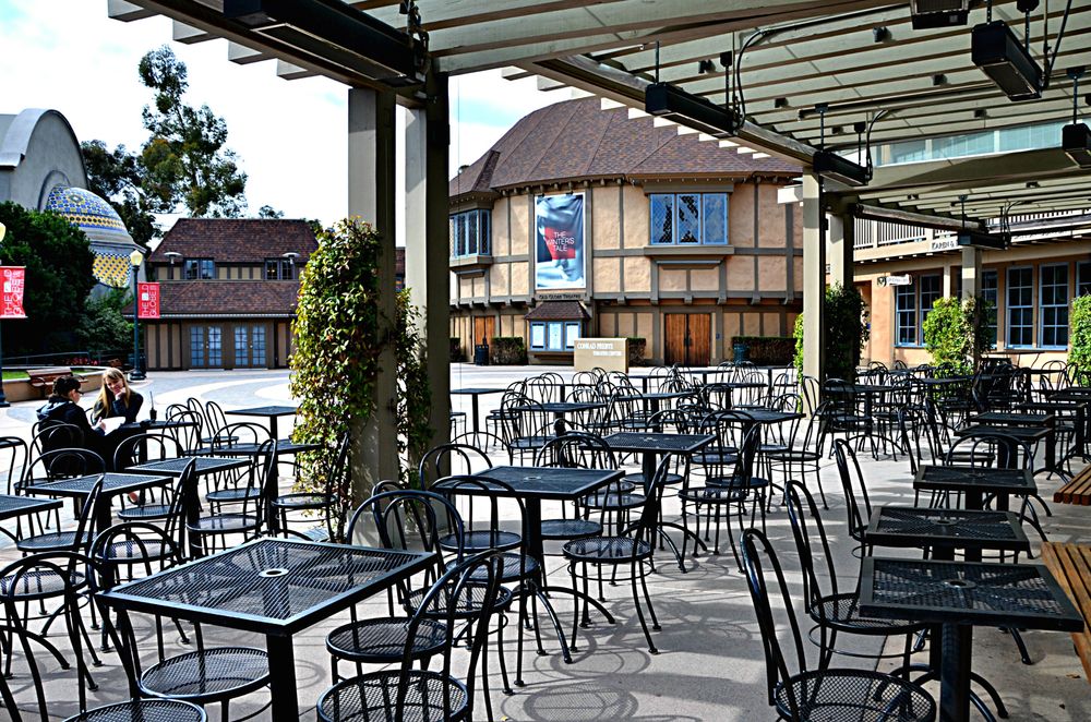 Outdoor dining area near The Old Globe