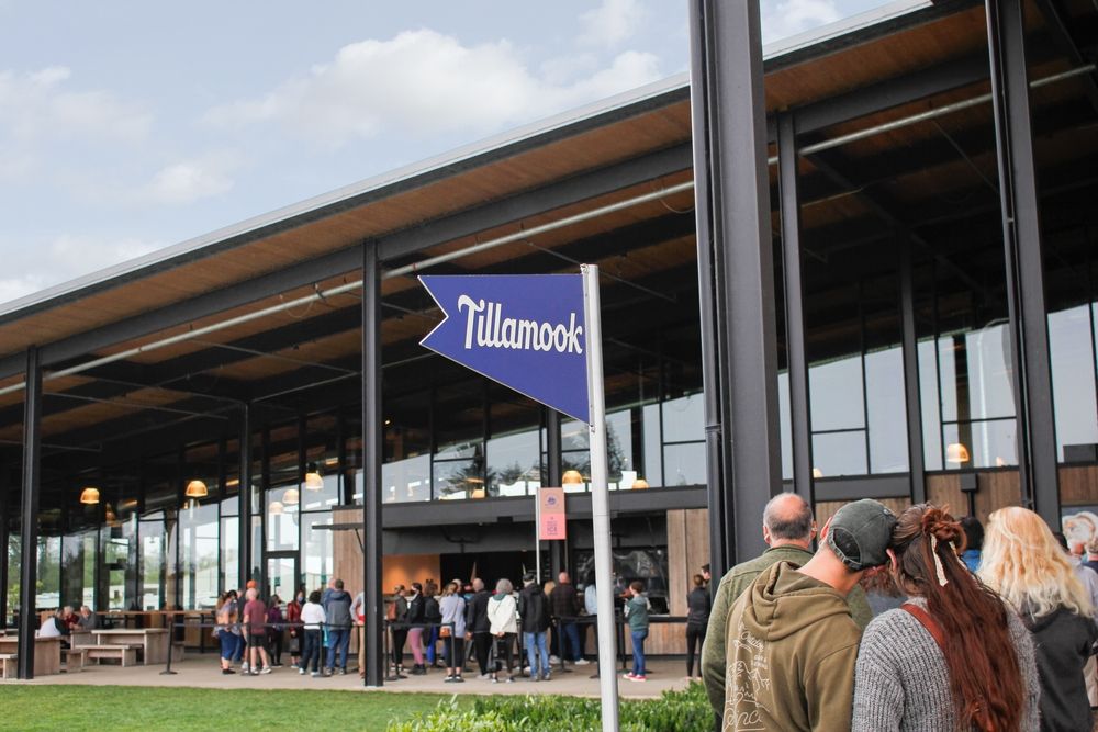 Visitors waiting in line to purchase at  Tillamook Shop