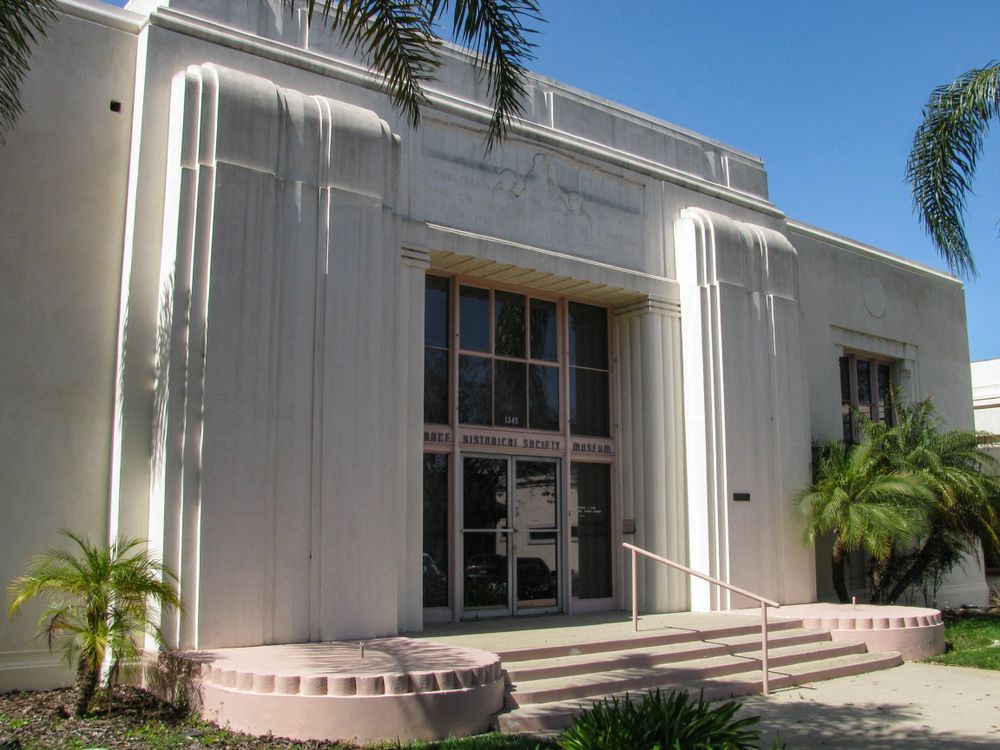 Exterior and entrance doors of Torrance Historical Society and Museum