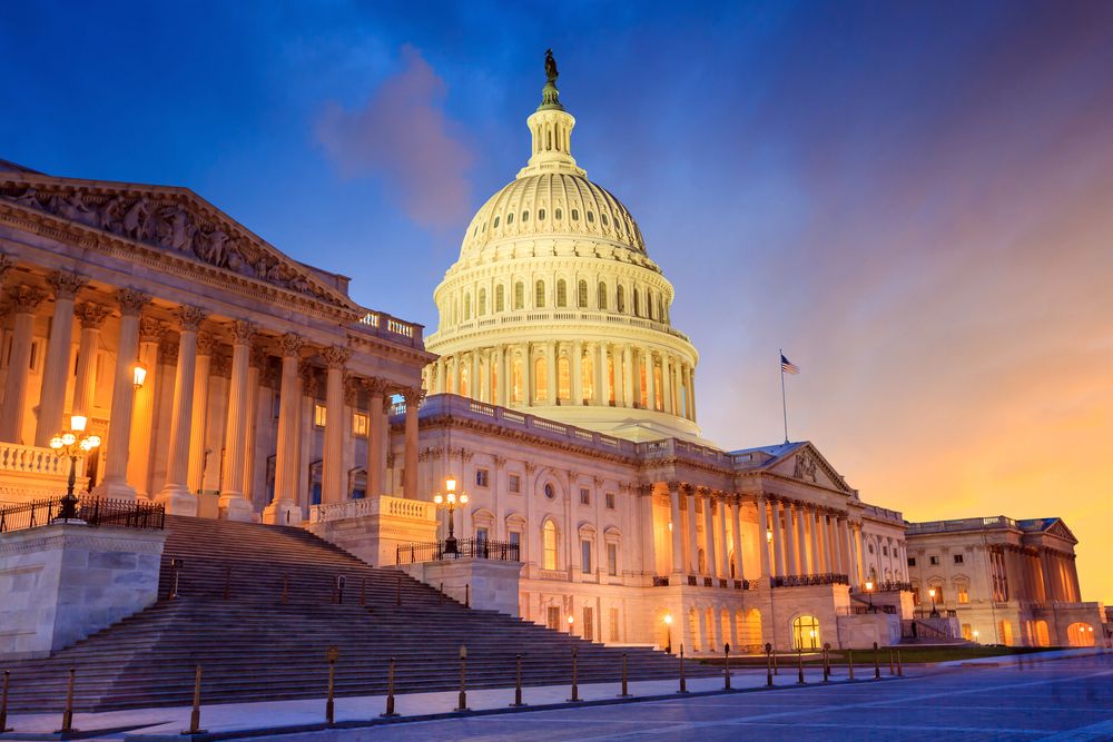 United States Capitol lit up during night