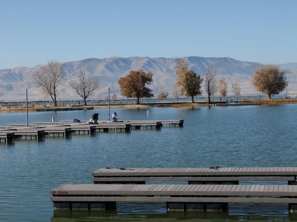 Wooden docks at Utah Lake State Park