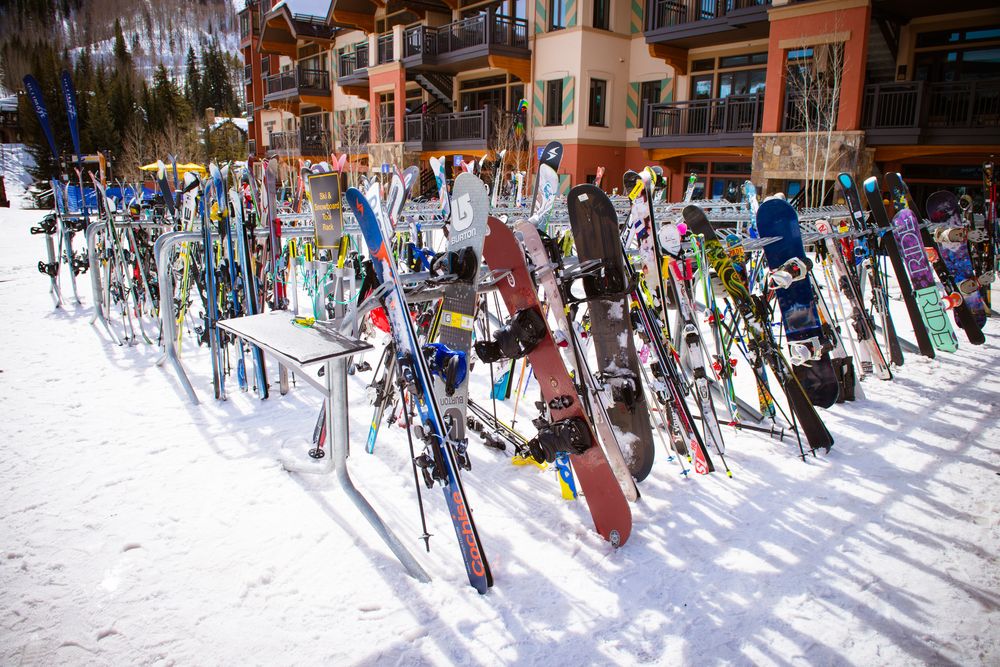 Snowboard and ski ready for use at Vail Ski Resort