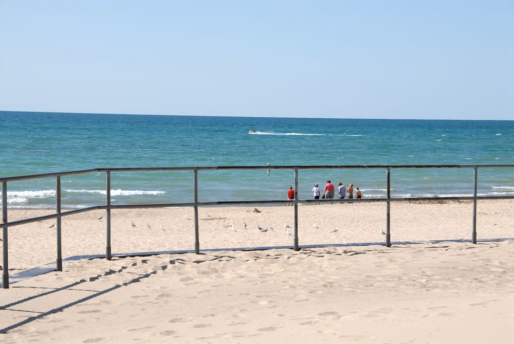 Family enjoying the view of Lake Michigan's shoreline at Warren Dunes State Park