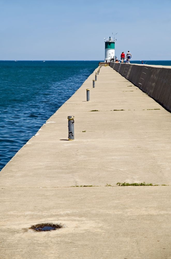 Front View of Waukegan Harbor Light and the sea