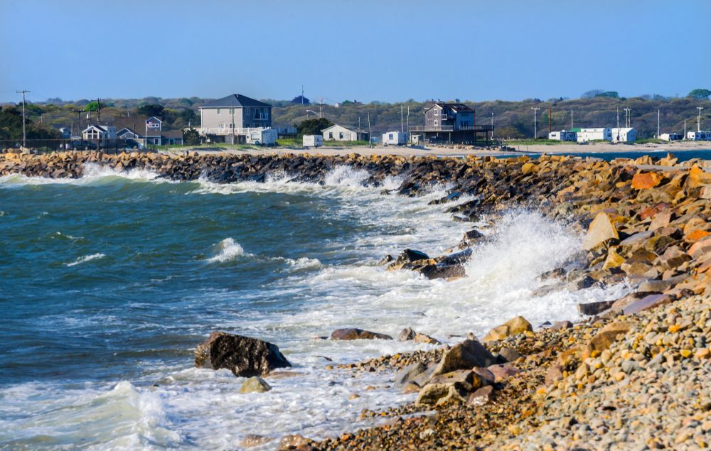 Stony beach in Westport Point Historic District