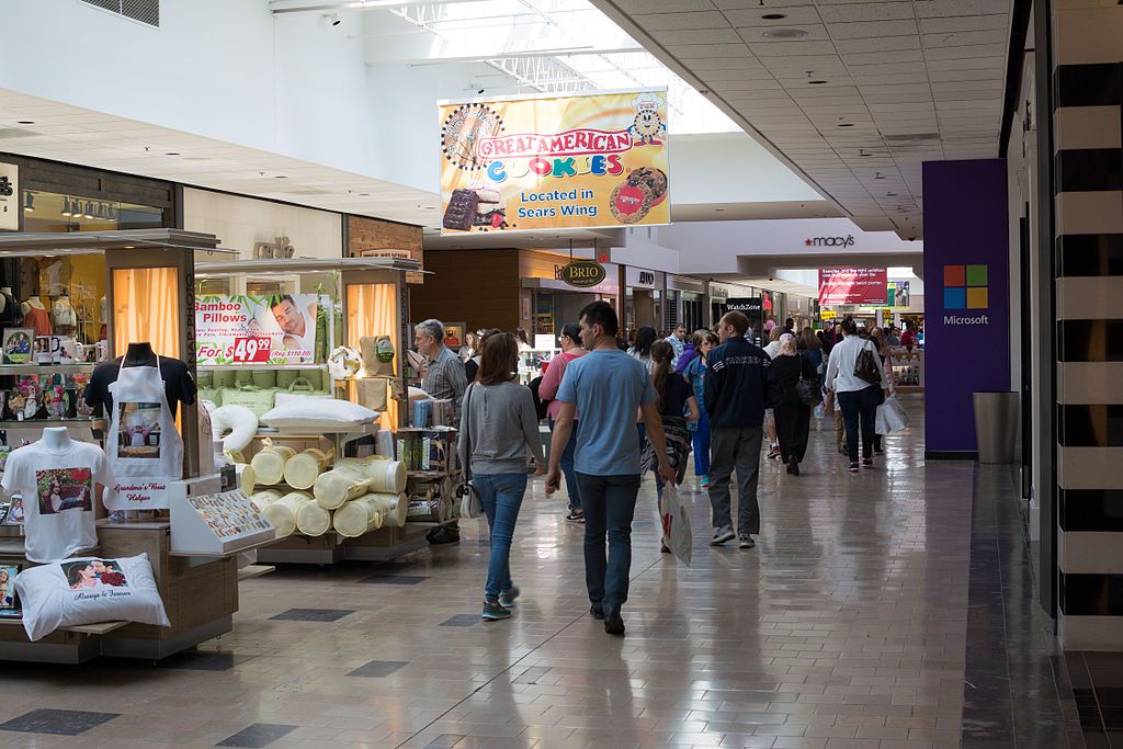 Inside view of Willowbrook Mall with people